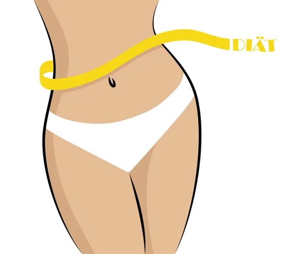 Cuerpo de mujer con cinta métrica concepto de dieta — Vector de stock