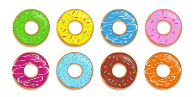 farklı şeker sprinkles ile renkli donut kümesi