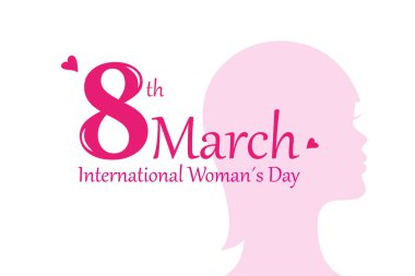 Uluslararası Kadınlar Günü 8 Mart pembe kadın siluet kalp ile