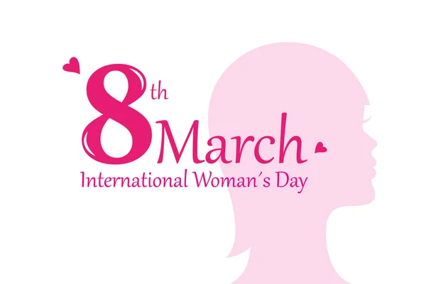 International womens day 8th march pink female silhouette with heart — Stock Vector