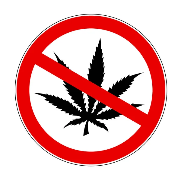Нет наркотиков знак иконки запрета конопли символ с листком конопли — стоковый вектор
