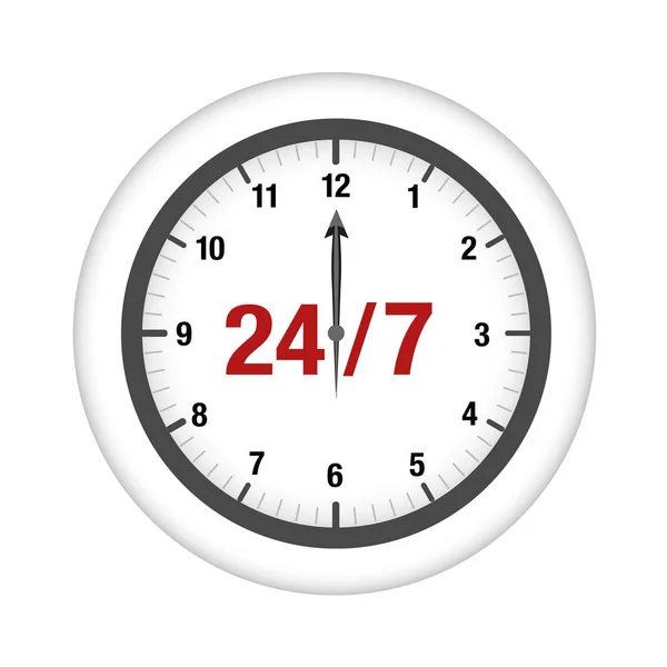 Clock icon round timer 24 hours 7 days — Stock Vector