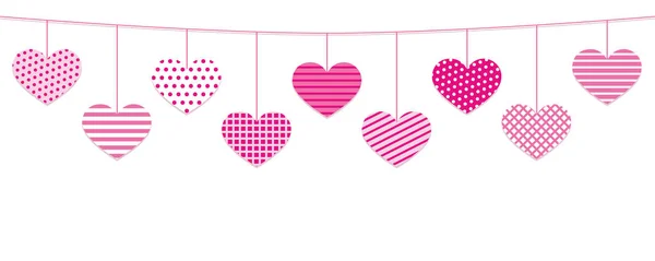 Pink hanging hearts with different pattern for valentines day — Stock Vector