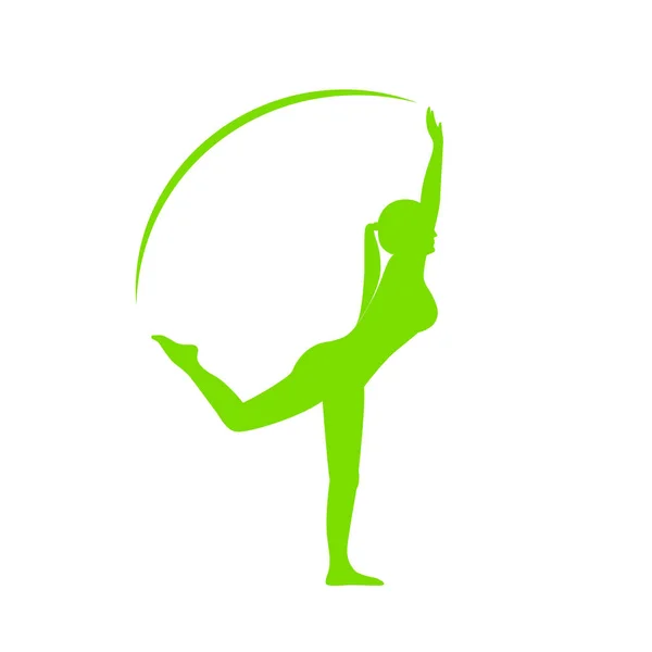Κορίτσι αθλήτρια εκτελεί yoga πόζα πράσινο σιλουέτα — Διανυσματικό Αρχείο