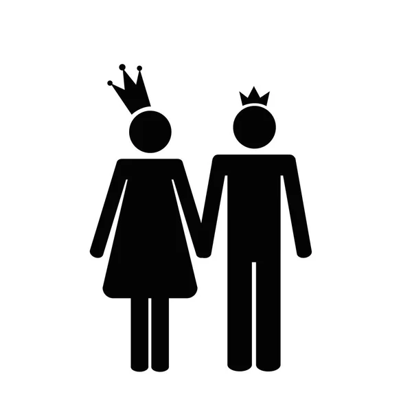 Prince et princesse avec pictogramme couronne — Image vectorielle