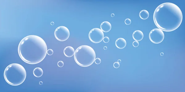 Blue soap bubbles on blue background — Stock Vector