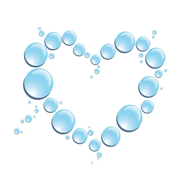 Блакитні краплі води у формі серця — стоковий вектор