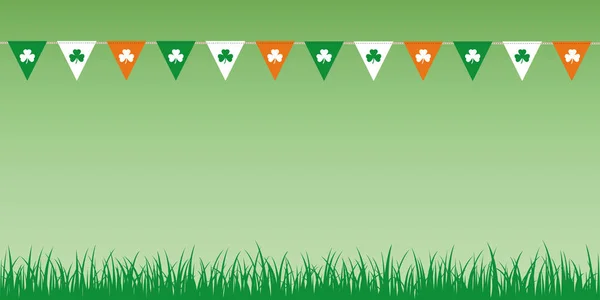 Parteifahnen mit Kleeblättern auf grünem Hintergrund mit Wiese — Stockvektor