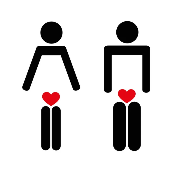 Set di icone WC isolato su uno sfondo bianco genere segno maschile e femminile con pittogramma cuore rosso — Vettoriale Stock