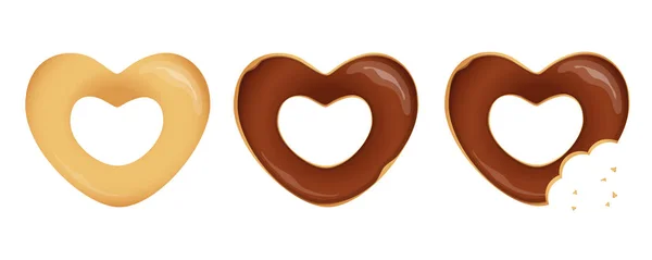 초콜릿 심장 모양의 도넛 세트 — 스톡 벡터