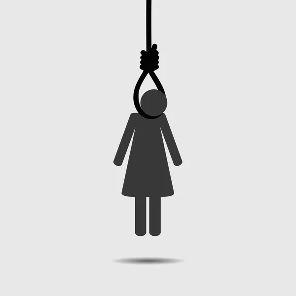 Självmord kvinna hänger själv på det rep piktogrammet — Stock vektor