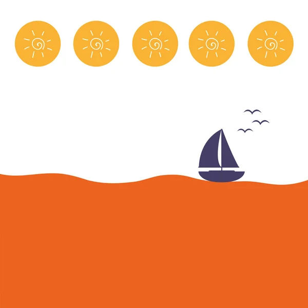 Ensam segelbåt på havet med sol-ikonen — Stock vektor