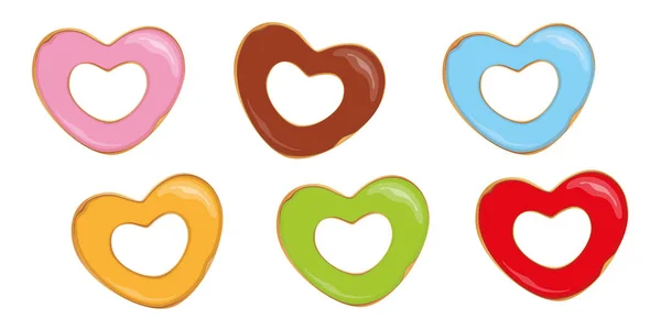 Set of colorful donuts shaped like a heart — Stock Vector