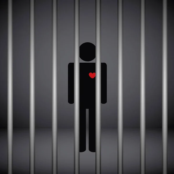 Homem com coração vermelho na cadeia no fundo escuro — Vetor de Stock