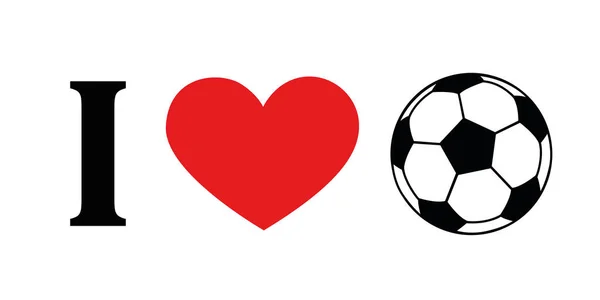 Ich liebe Fußball-Piktogrammtypografie mit rotem Herz — Stockvektor