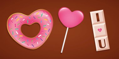 tatlı çörek lolipop ve çikolata kalp şeklinde