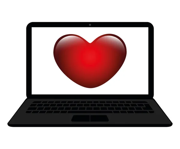 Coração vermelho em uma tela de um laptop on-line namoro conceito — Vetor de Stock