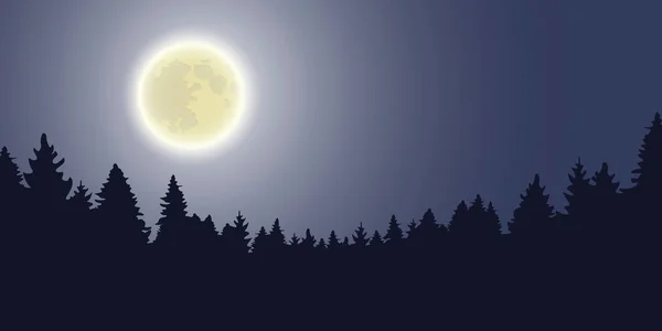Lua brilhar paisagem floresta à noite —  Vetores de Stock