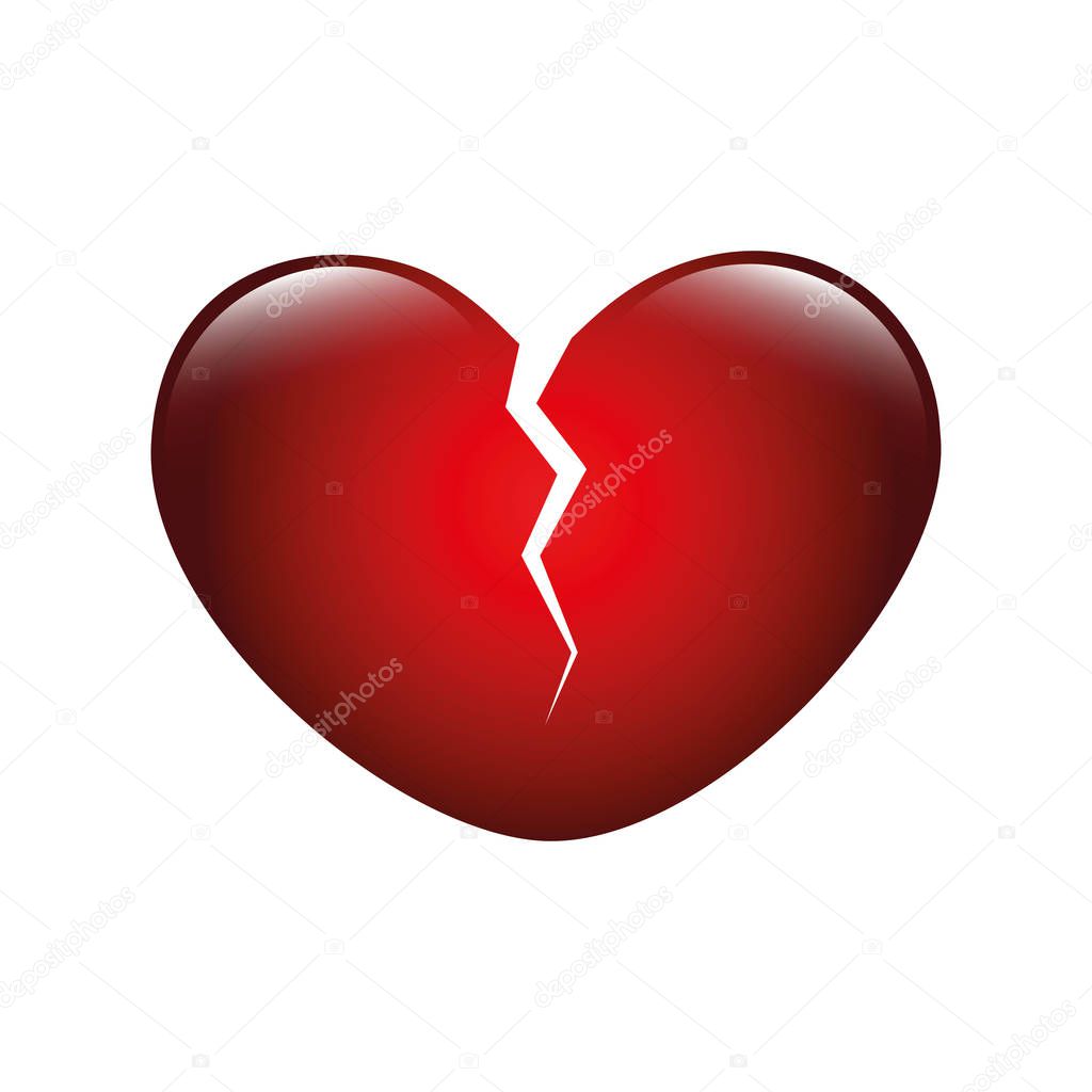 red shiny broken heart isolated on white background