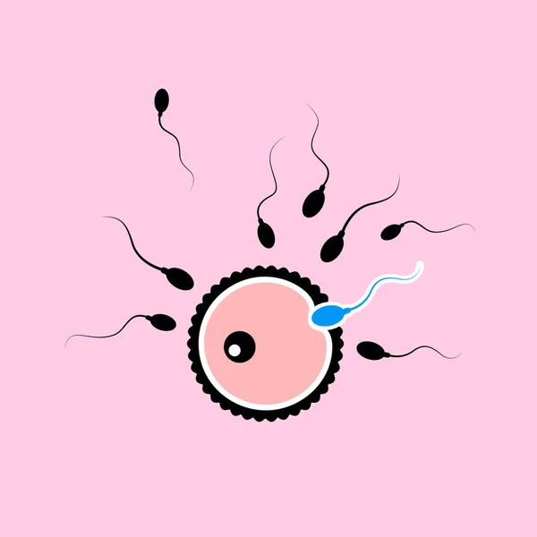 Concepto de fertilidad óvulo óvulo con muchos espermatozoides negros y uno azul — Archivo Imágenes Vectoriales