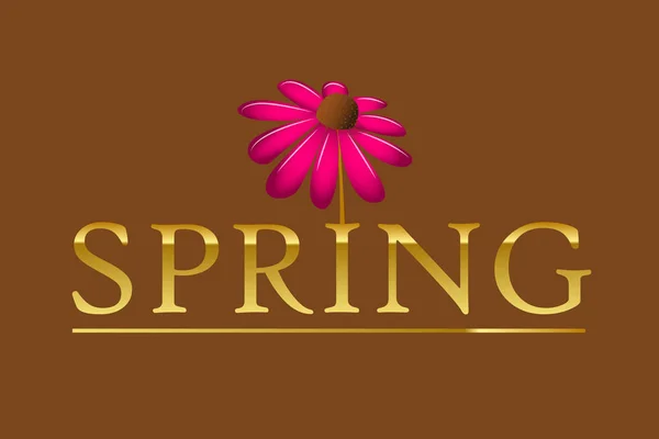 Типографика золотой весны с розовым цветущим лепестком цветов на коричневом фоне — стоковый вектор