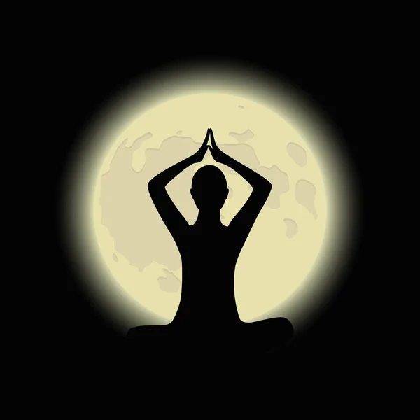 Meditatie met glanzende maan achtergrond — Stockvector