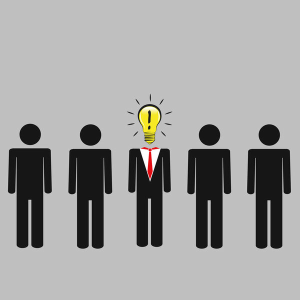 businessman concept of idea with team and light bulb pictogram