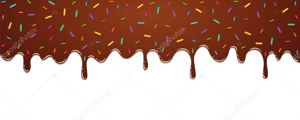 sweet melting chocolate icing with colorful sprinkles on white