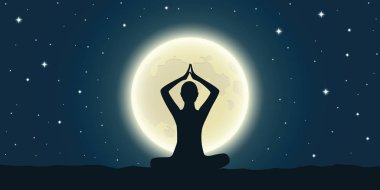 dolunay ve yıldızlı gökyüzünün huzurlu meditasyon