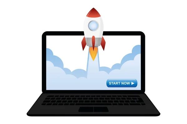 Rocket launches from the laptop — Stock Vector