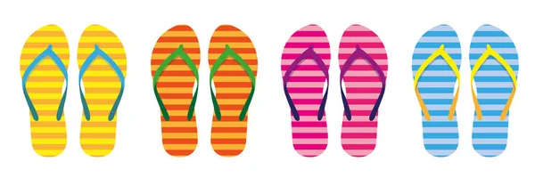 Zestaw kolorowe paski flip flops letnia Kolekcja Stroje kąpielowe — Wektor stockowy