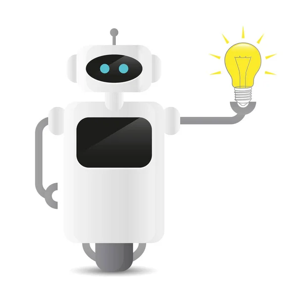 Robô bonito segurando um conceito idee tecnologia lâmpada — Vetor de Stock