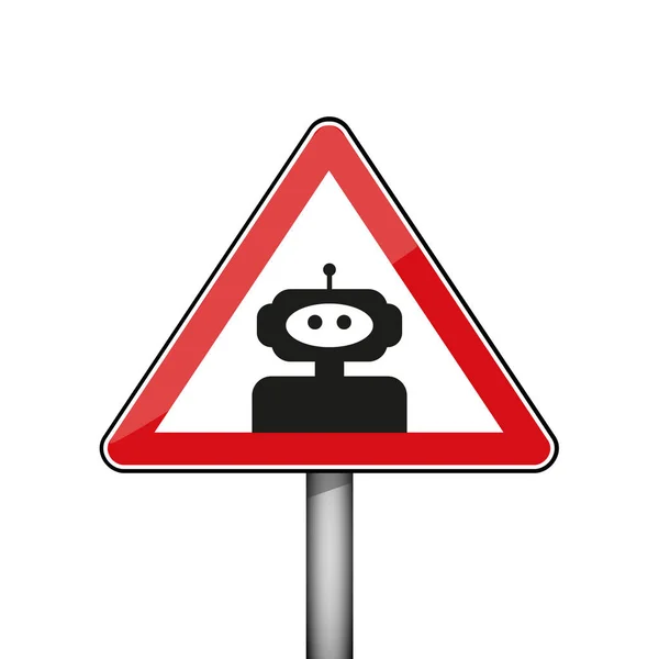 Dreieckiges Warnschild mit Roboter — Stockvektor