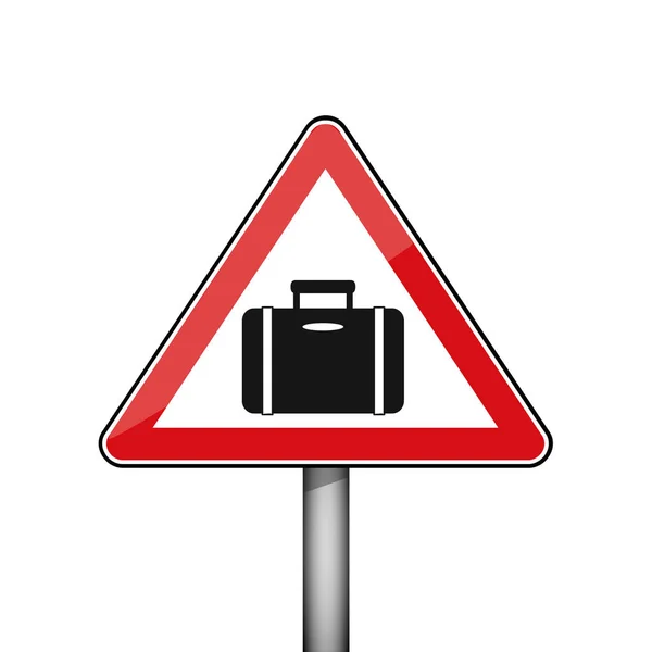 Señal de carretera roja triangular con equipaje — Vector de stock