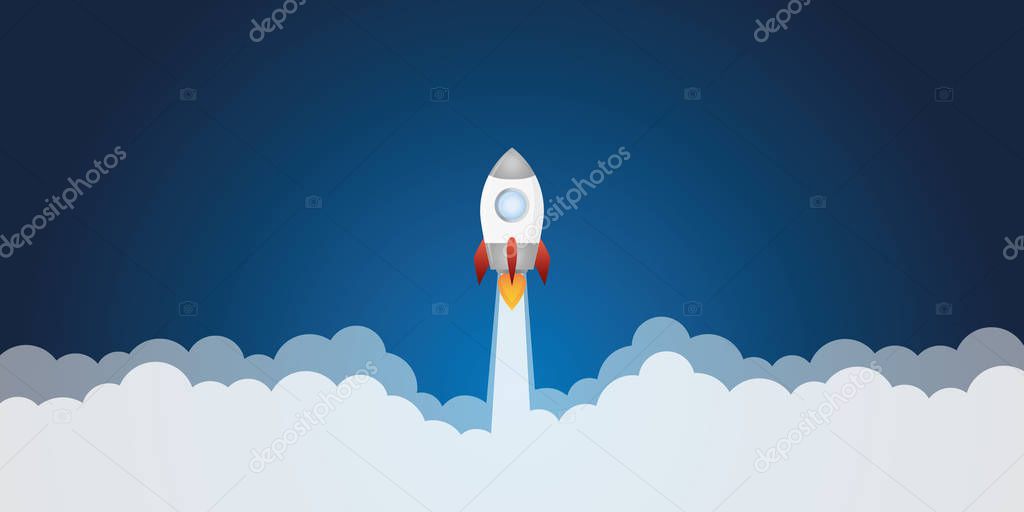 rocket launch smoke banner with copy space