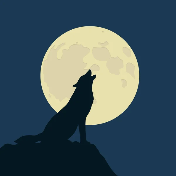 Wolf huilt bij de volle maan — Stockvector