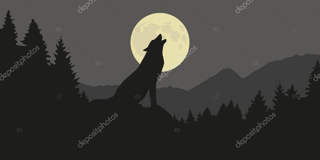 Wolf Howls At Full Moon In A Forest Silhouette Vector Illustration Eps10 Premium Vector In Adobe Illustrator Ai Ai Format Encapsulated Postscript Eps Eps Format