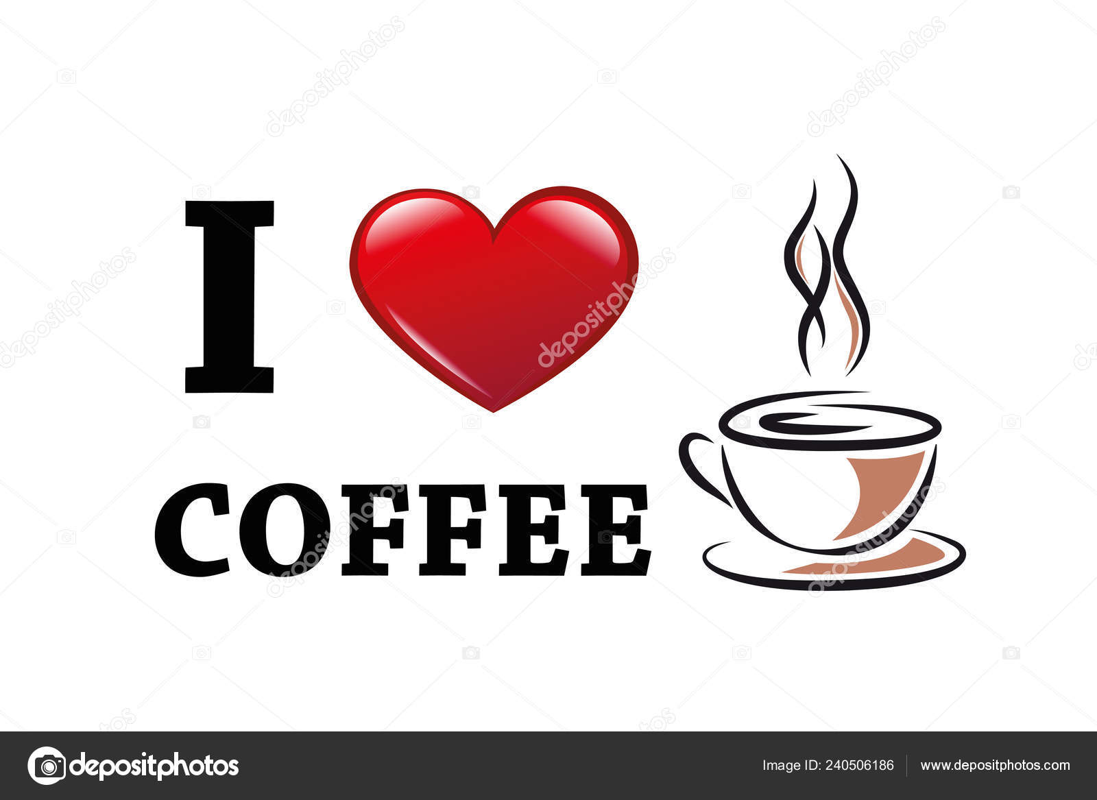 Me encanta la tipografía de café con corazón rojo y taza de café Vector de  stock #240506186 de ©krissikunterbunt, image size:1600x1167