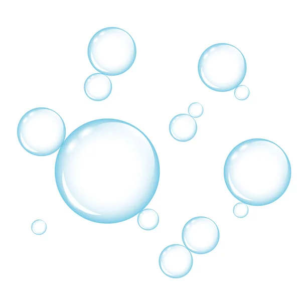 Blue transparency soap bubbles on white background — Stock Vector