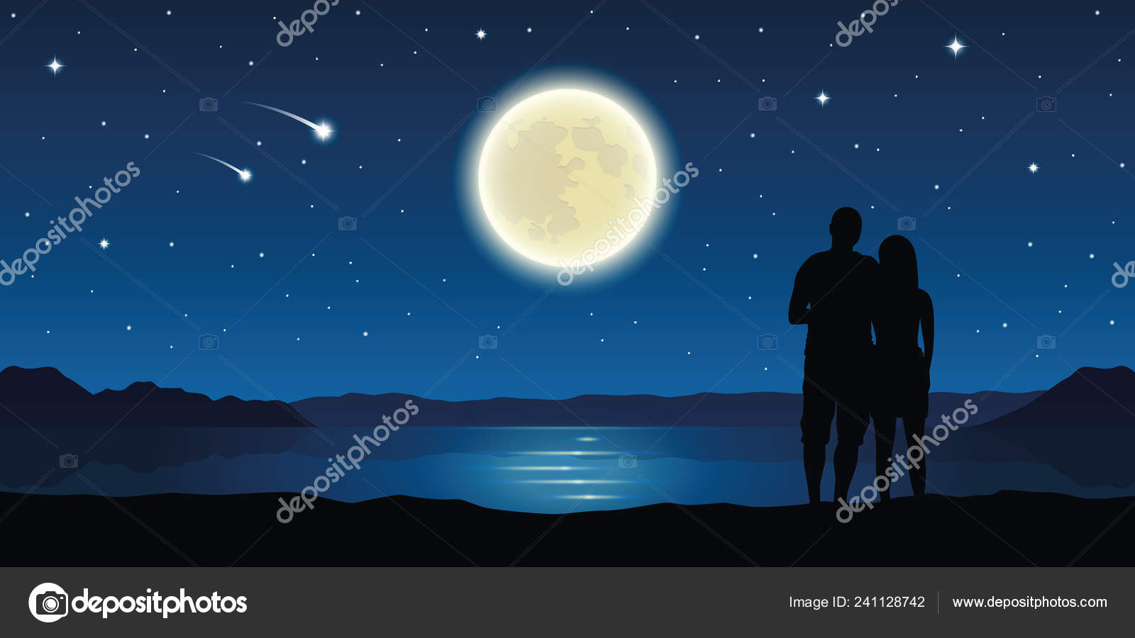 Dois Coelhos Desfrutando Paisagem Romântica Lua Com Lanternas Céu Voador  imagem vetorial de MITstudio© 392767750