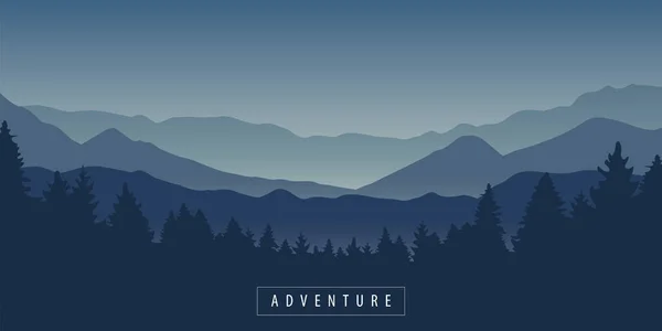 Aventura montaña y bosque paisaje por la noche — Vector de stock