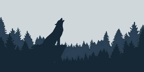 Heulender Wolf auf einer Klippe im Wald — Stockvektor