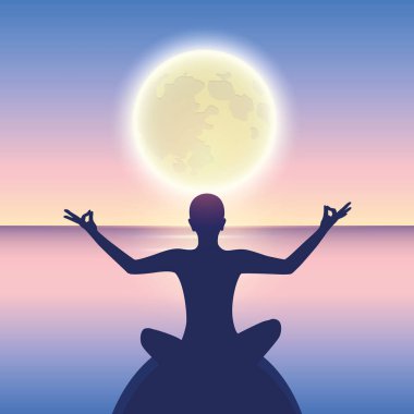 ay ışığı sakin denizde huzurlu meditasyon