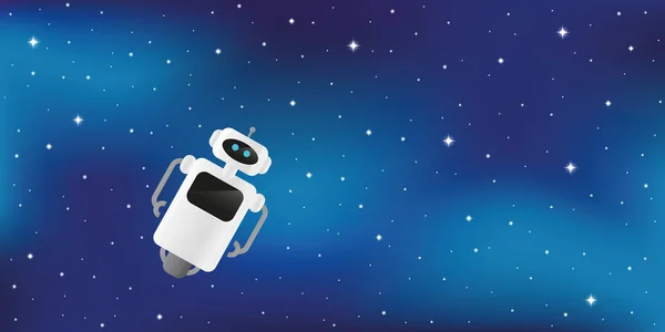 Einsamer niedlicher Roboter im Sternenraum verloren — Stockvektor