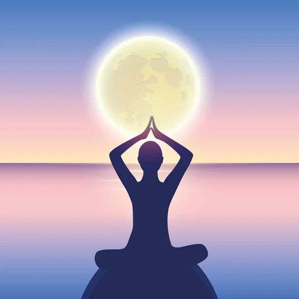 Meditazione pacifica su un mare calmo al chiaro di luna — Vettoriale Stock
