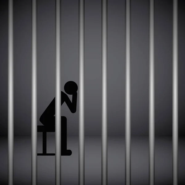 Homem em uma prisão atrás de prisão bares pictograma — Vetor de Stock