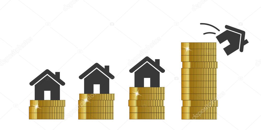 low and high property prices houses and golden coins