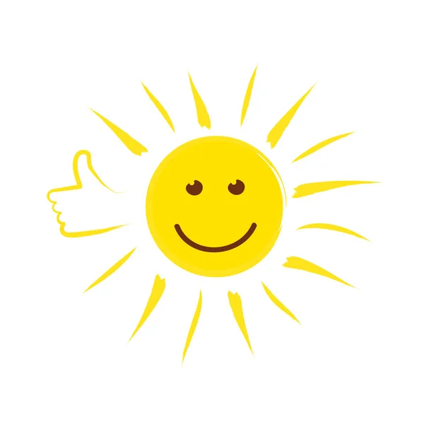 Sommersonnengesicht mit erhobenem Daumen und glücklichem Lächeln — Stockvektor