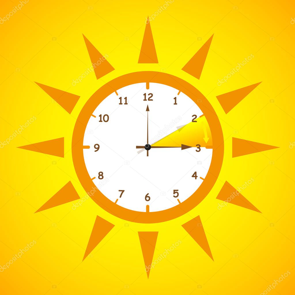 summer time standard time after advancing for daylight saving time on yellow background