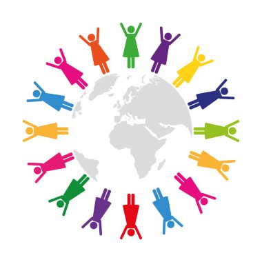 Kadınlar Dünya piktogram çevresinde farklı renklerde